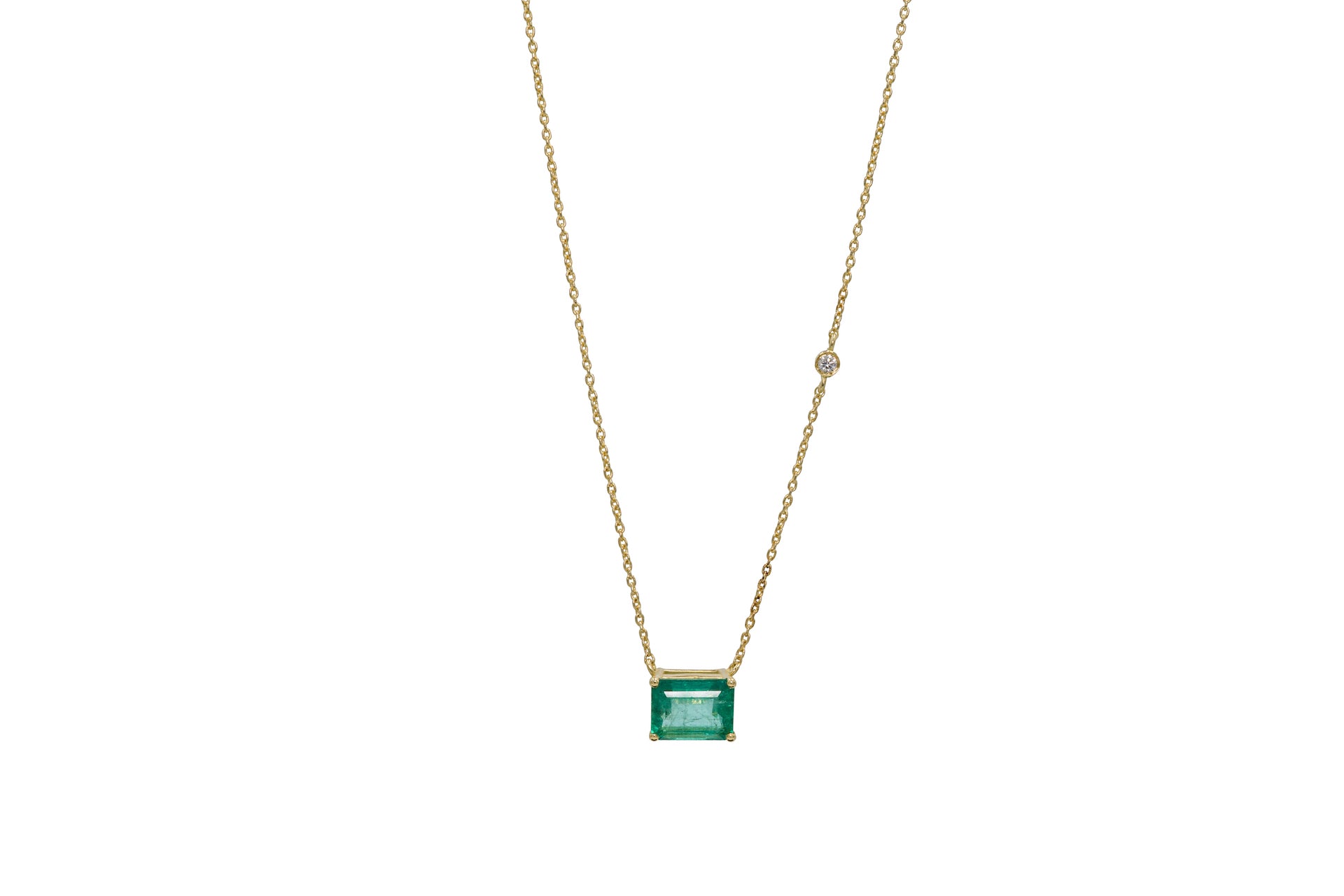 Emerald Cut Zambian Emerald Necklace with Diamond - Albisia Jewelry